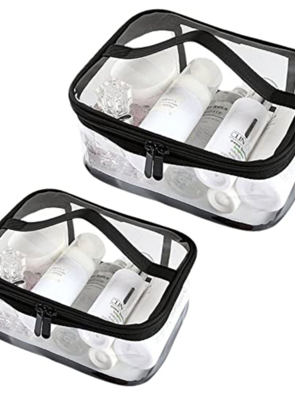 Clear Makeup Bag Set 2PCS Transparent TPU Cosmetic Travel Toiletry Pouch with